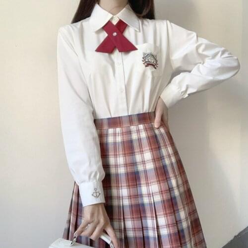 Spring Autumn Jk Uniform School Girl Long Sleeve Embroidered Loose Shirt for Women Japanese Fashion Black White