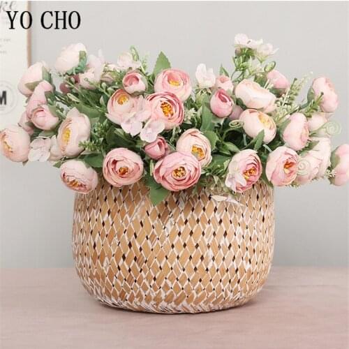 YO CHO Artificial Flower 10 Heads Silk Rose Bridesmaides Wedding Mini Bouquet Flower Rose Bunch Girl Home Party Wedding Decor