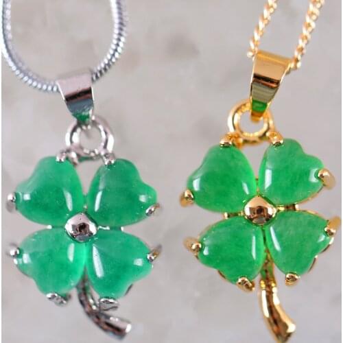 Jewelry Gift for Women Men 13x20MM Four Leaf Clover Bead Natural Stone Green Jades Pendant 1Pcs K270-271
