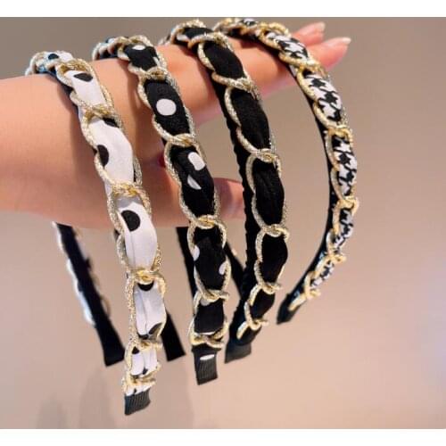Korean retro simple fashion personality metal chain hairbands elegant women classic chic hair hoop