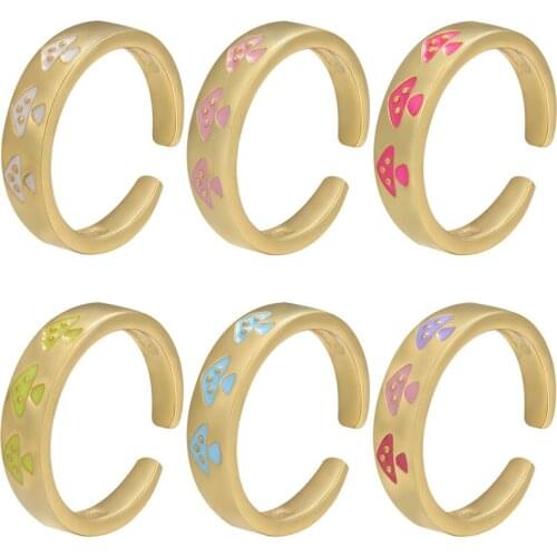 ZHUKOU gold color mushroom ring for women classic open enamel summer women Dripping oil ring fashion jewelry wholesale VJ258