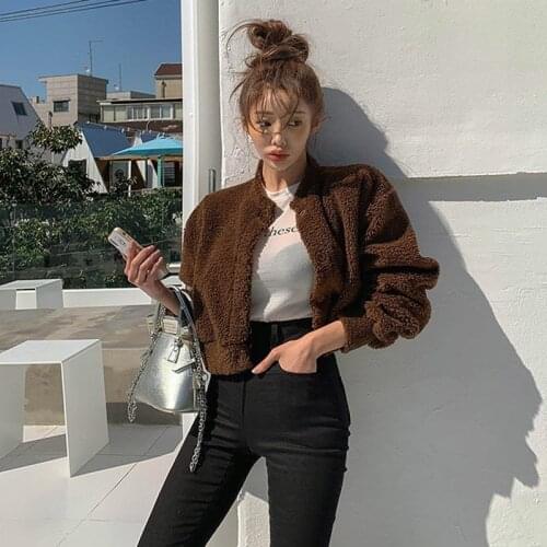 Winter Women Faux Fur Warm Short Coats Fashion Solid Long Sleeve Buttons Plush Jackets Female Soft Furry Teddy Autumn Outerwear