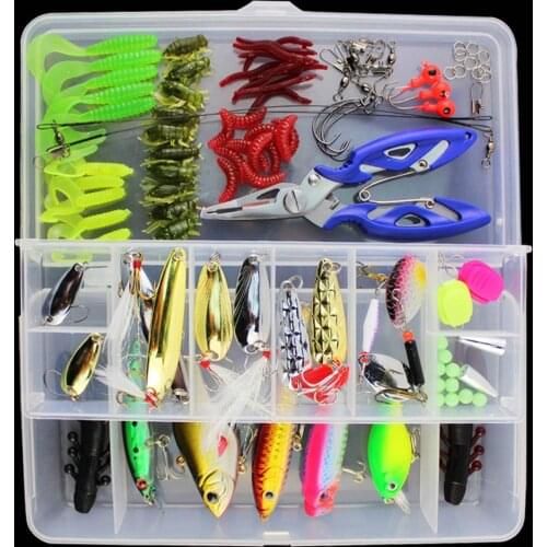101pcs Lure Kit Set Spinner Crankbait Minnow Popper VIB Paillette Soft Hard Spoon Crank Baits Fishing Hooks Artificial Bait
