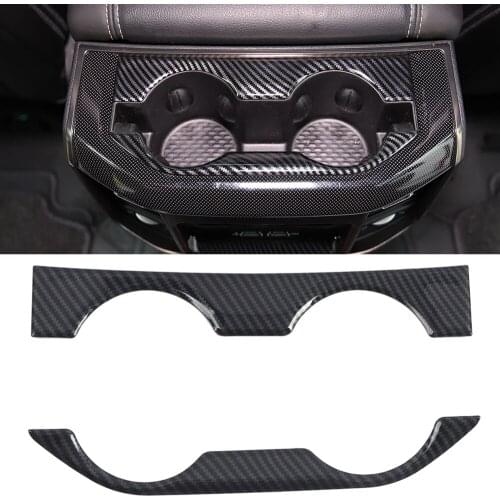 2019 2020 for Dodge Ram 1500 Interior Accessories ABS Carbon Fiber Rear Water Cup Decorative Strips Cover Trim Car Styling