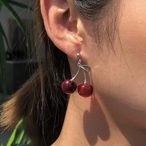 2021 New Trendy Red Glass Resin Cherry Drop Earrings Fashion Simple Fruit Charm Dangle Earrings For Women Jewelry Brincos Femme