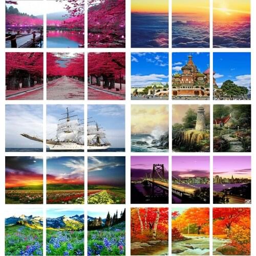 3pcs New arrivel Oil Paint Landscape Pictures Painting by Numbers Wall art Triptych Canvas Painting Festival Gift for Home Decor