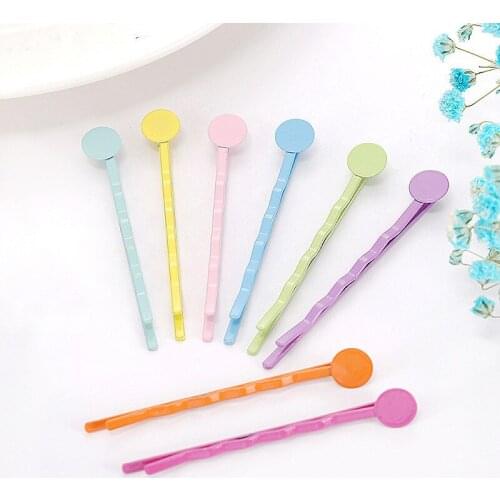 30/50pcs 56mm Colored Waved Hairpins Girls Korean Bobby Pins With Round Base For Jewelry Making Hair Accessories Hair Clips DIY