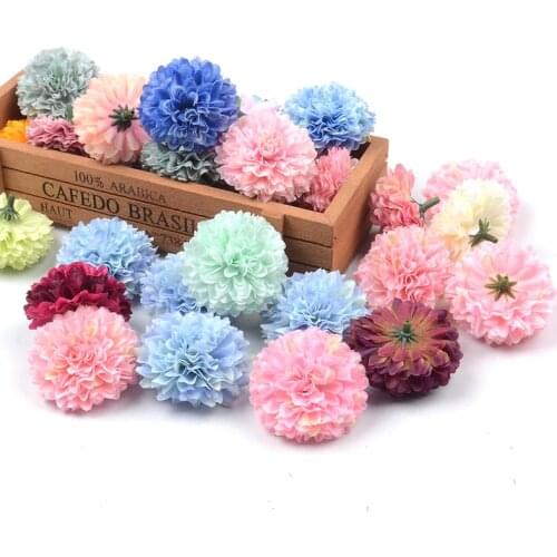 30pcs 5cm Silk Artificial Pompom Carnation Flower Head Hydrangea Wedding Home Decoration DIY Scrapbooking Craft Fake Flowers