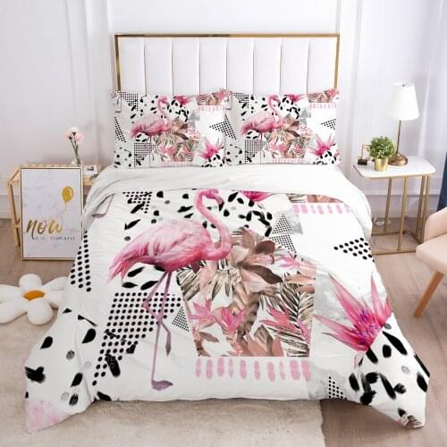 3D luxury bed linen Bedding set Blanket cover set sheet euro 2.0 1.5 family for home Bed set 200x220 Nordic style flamingo