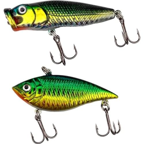 6.5cm 9.5g Popper/7cm 12g VIB Lure Hard Bait Swim baits pesca Fishing tackle Crank Japan Bass Carp treble Hooks Laser reflection