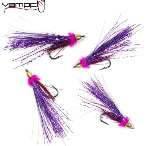 Vampfly 6pcs #2 Purple Cone Head Magnet Wet Streamer Fly Baitfish Streamer Wet Flies For Salmon Steelhead Trout