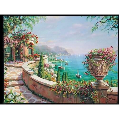Diy Diamond Painting Full Square Round Drill Seaside Castle 5D Diamond Embroidery Cross Stitch Kits Mosaic RhinestonesZP-4914