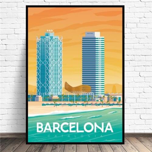 Barcelona Travel Canvas Painting Art Print Poster Picture Wall Modern Minimalist Bedroom Living Room Decoration