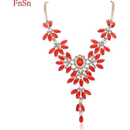 FnSn New 2017 Hot Summer Necklace Flower Choker Trendy Collar Zinc Alloy Crystal 45 Length Link Chain Women Fashion Jewelry N102