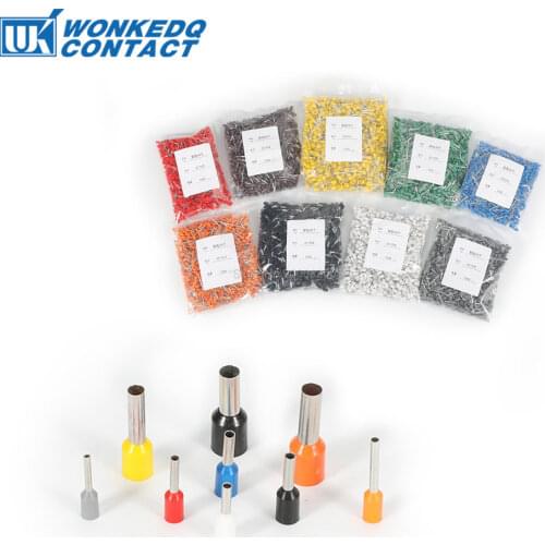 1000Pcs Ferrule VE 1012 1512 2512 4012 6012 7512 Insulated Cord Terminal Block Copper Wire Connector Electrical Crimp Terminator