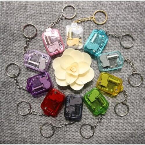 Colorful Transparent Music Box Key Chain Mini Acrylic Wind Up Heart Music Box Keyring Key Ring Holder Girls Kid Gift 10pcs/lot