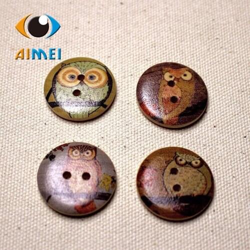 50pcs/lot 25mm Round Painting Wooden Buttons With Awl For Classic Clothing Sewing Accessories For DIY Decorative Wooden Buttons