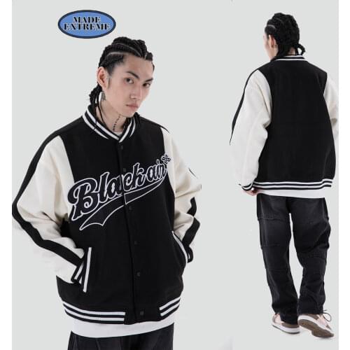MADEEXTREME Hip Hop Patchwork Color Block Jackets Mens Harajuku Streetwear Bomber Jacket Men Baseball Coats Tops DP805