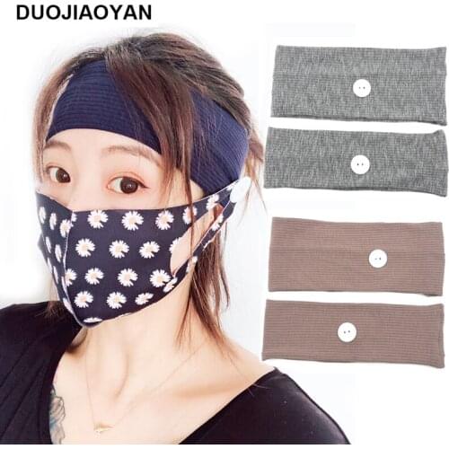 DUOJIAOYAN Fashion star hair accessories Unisex Fabric Sweat-absorbent Hairband Solid color stripes button mask headband