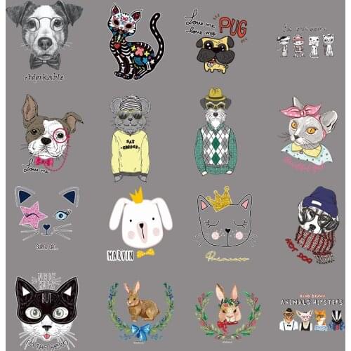 DIY Animal Patches Fashion Clothes Stickers Heat Transfer Iron-on Patches For T-shirt Dresses Washable Stickers Cat Dog Patch