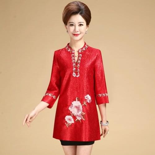 New fashion autumn cheongsam style Tang suit top Chinese traditional women clothing top vintage dress plus size qipao blouse