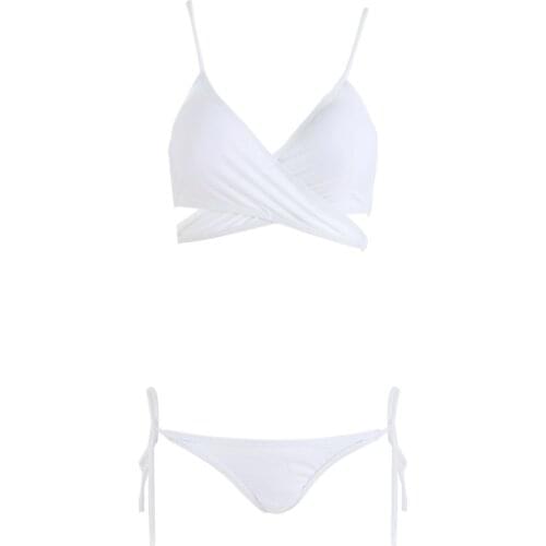 New Solid-color Bikini Sexy Slim Small Chest Gathered High Waist Cover Without Steel Support Split Swimsuit Woman