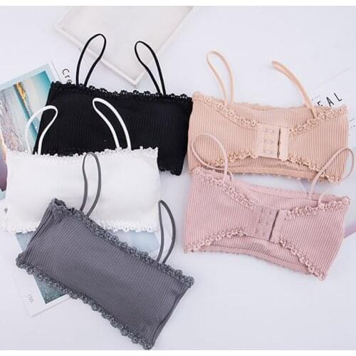 Sling Thread Tube Top Solid Color Thin Shoulder Strap Padded Tube Top