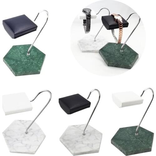Marble Base & PU Watch Display Stand for Shop or Personal Use Jewelry Organizer T Bar Stand Necklace Watch Stand Holder