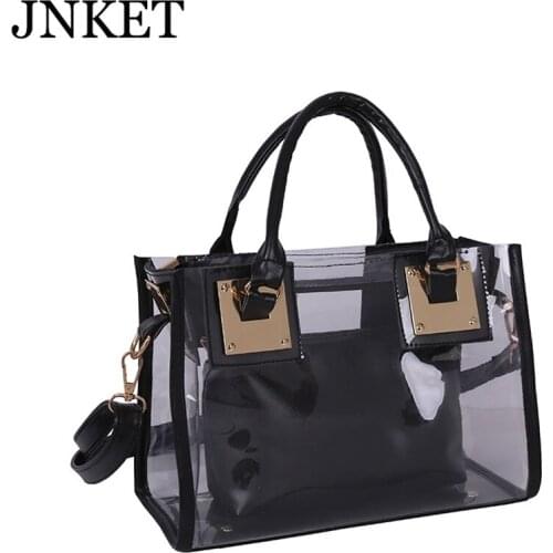 JNKET New Womens Bag Transparent Two Piece Set Jelly Bag Fashion Handbag Shoulder Bag