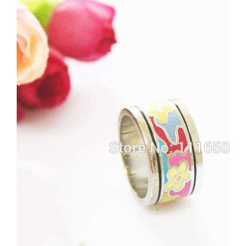 Clearance European Silver Plated Colorful Spring Flower Design Enamel Jewelry Ring