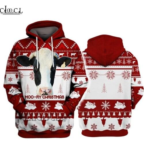 HX Holstein Cattle Moo-Ry Christmas 3D Printed Hoodies Pullover Men For Women Funny Sweatshirts Christmas Tops Drop Shipping