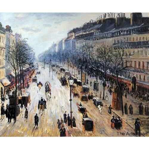 Handpainted Artwork for Home Decoration Boulevard Montmartre on a Winter Morning by Camille Pissarro Oil Painting Canvas Art