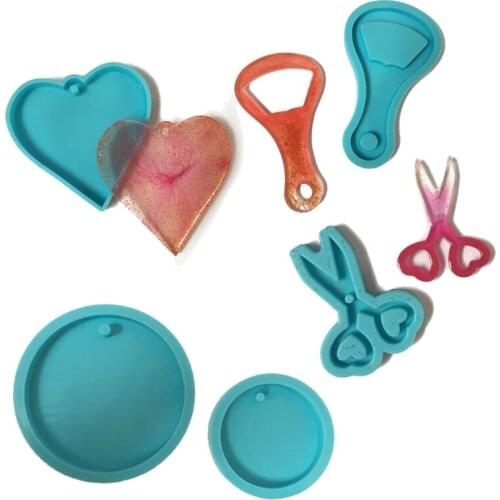 Heart Round Keychain Silicone Resin Mold Scissors Bottle Opener Pendant Molds A0NF