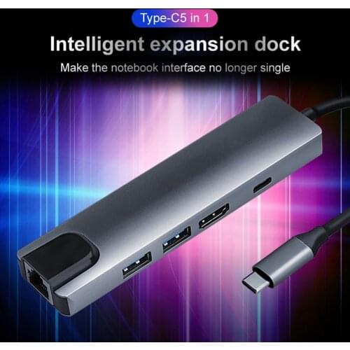 5 in 1 USB Type C Hub to 4K HDMI-Compatible USB 3.0 2.0 PD RJ45 Network Card Adapters USB Expander Computer Accessories