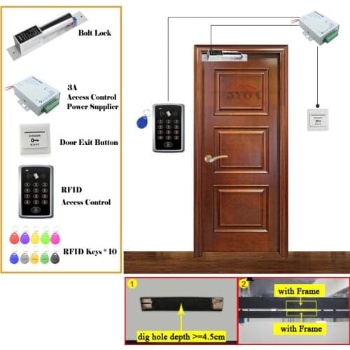 RFID Access Control System Kit Wooden Glasses Door Set Eletric Magnetic Lock ID Card Keytab Power Supplier Exit Button