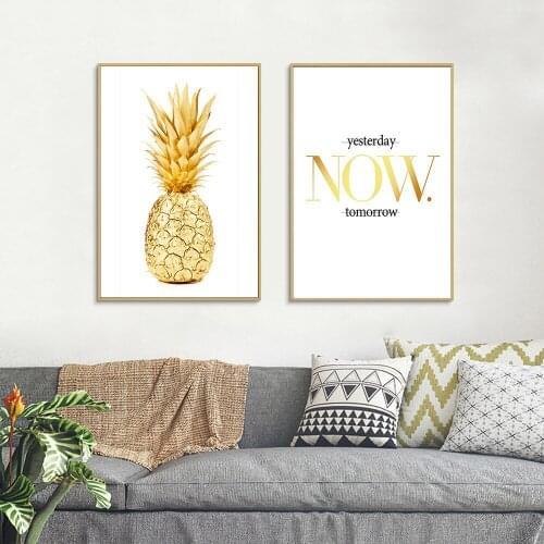 Maison Nordic Posters and Prints Canvas Painting Wall Pictures for Living Room Creative Golden Pineapple Quotes Wall Decoration
