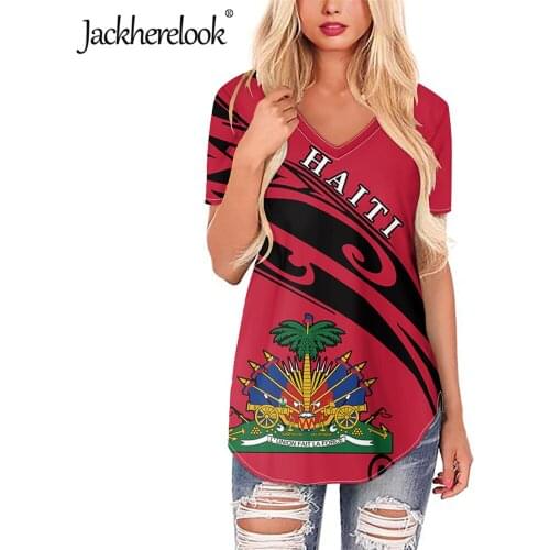 Jackherelook Loose Top Shirts for Teen Girls Haiti Flag Brand Design Summer Women Clothing Female Short Sleeve Tshirt Ladies Tee