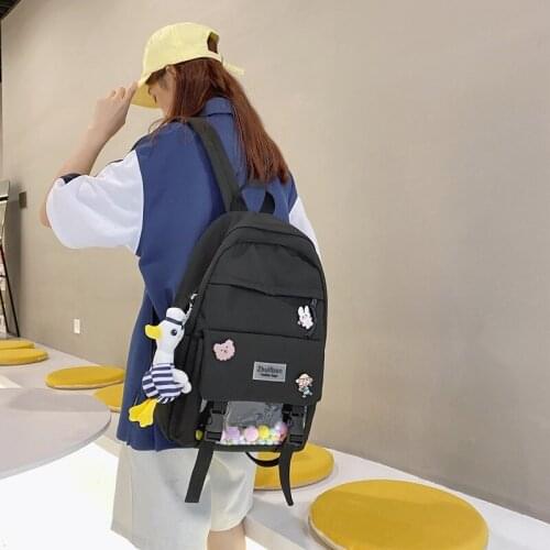 Waterproof Student Scoolbag Outdoor Travel Backpacks Fashion Womens Backpack Trend Badge Solid Color School Bag For Girls Nylon