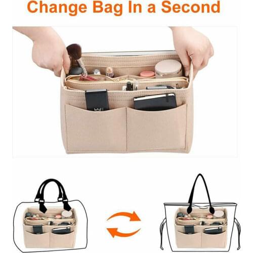 Felt Purse Insert Organizer Portable Cosmetic Bag Fit for Handbag Tote Various Bag AC889