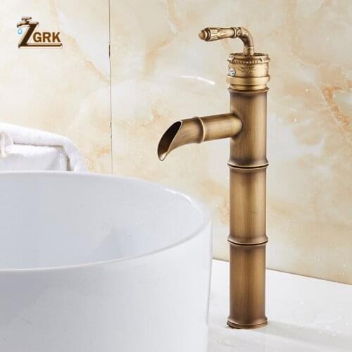 ZGRK Bathroom Faucet Brass Basin Faucets Tall Bamboo Hot Cold Mixer Taps Kitchen Outdoor Garden Taps Deck Mounted Sink Taps