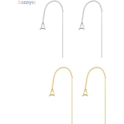 Lozoya New 925 Sterling Jewelry Clips Wedding Silver Gold Plain Chain Length 70mm Women Drop Earring Women Fine Jewelry