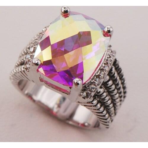 Rose Rainbow Crystal Zircon Women 925 Sterling Silver Ring F784 Size 6 7 8 9 10