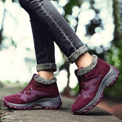 Winter ladies snow boots leather ladies warm thick plush snow boots waterproof women wedge suede boots non-slip shoes large size