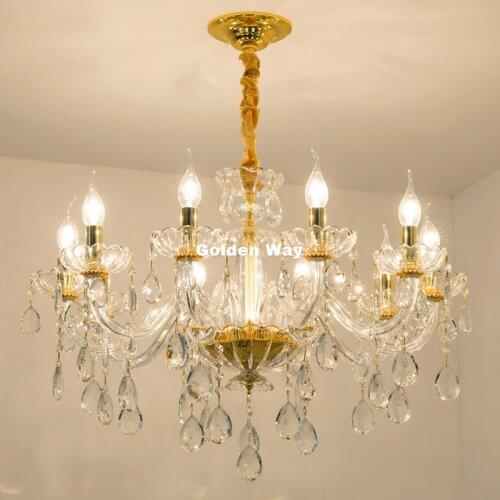 Golden Color Candle Chandelier Lighting for Dining Room European Chandeliers Hanging Lamps Bedroom Crystal Pendant Chandeliers