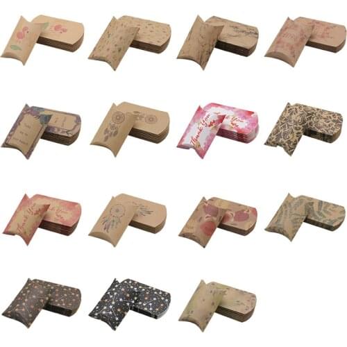 10Pcs Multi Style Pillow Boxes DIY Kraft Paper Candy Box Thank You Plant Printed Box Wedding Party Christmas Package Gift Boxes