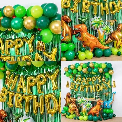 113PCS Dinosaur Birthday Party Decoration Balloons Arch Garland Kit Happy Birthday Balloon Foil Curtains Dino Themed Party Favor