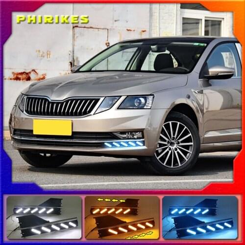 2PCS Waterproof style 12V LED Car for SKODA OCTAVIA A7 2018 DRL Daytime running light with fog lamp hole