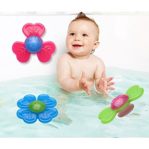 3pcs/set Baby Bath Swimming Water Toys PP Material Flower Spinning Top Baby Sucker Top Toy