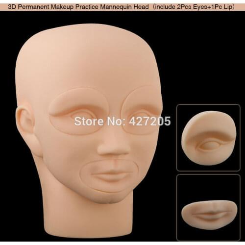 3D Permanent Makeup Eyebrow Lip Tattoo Practice Skin Mannequin Head with 2pcs Eyes + 1pcs Lip Free Shipping