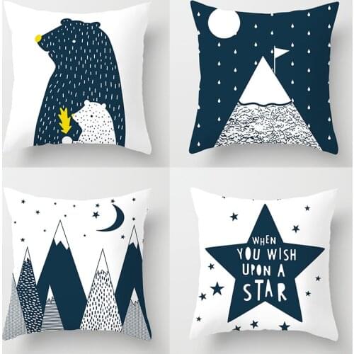 4pcs Child Room Decoration Cushion Cover Polyester Bear MountainPillow Cover Decorative Pillows Home Decoration Throw Pillowcase